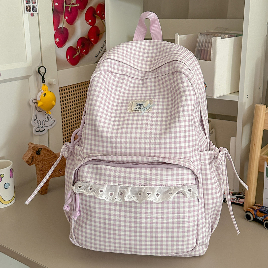 Casual Vintaged Gingham Print Backpack Stornfield