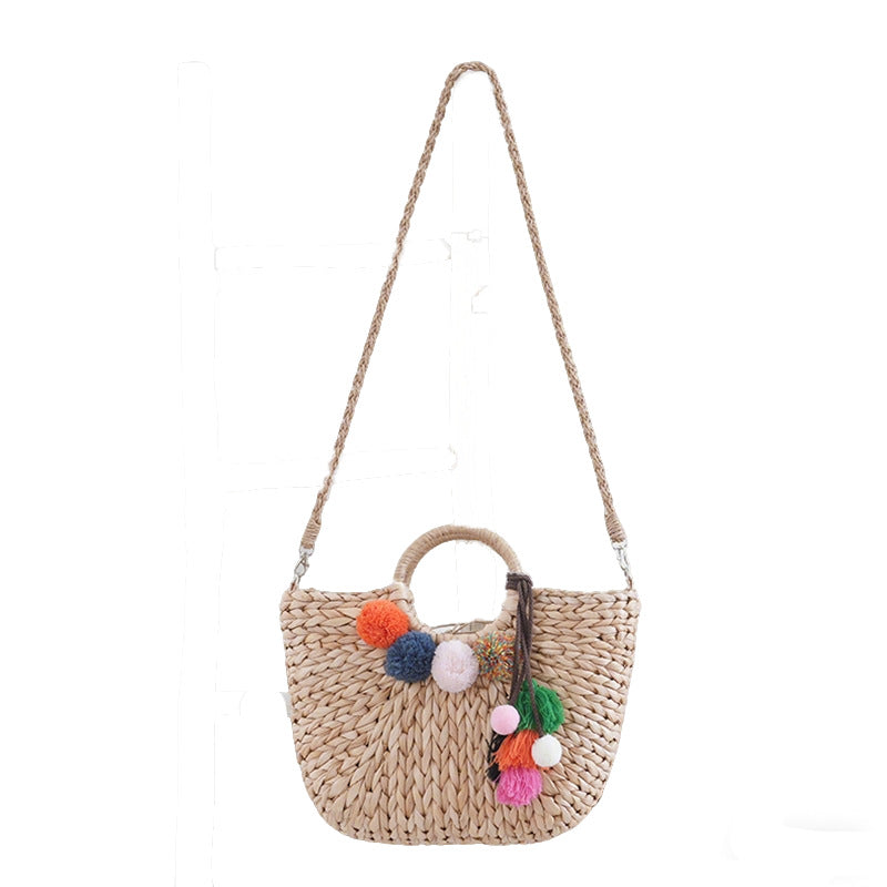 Basket bag with colorful pompons Stornfield