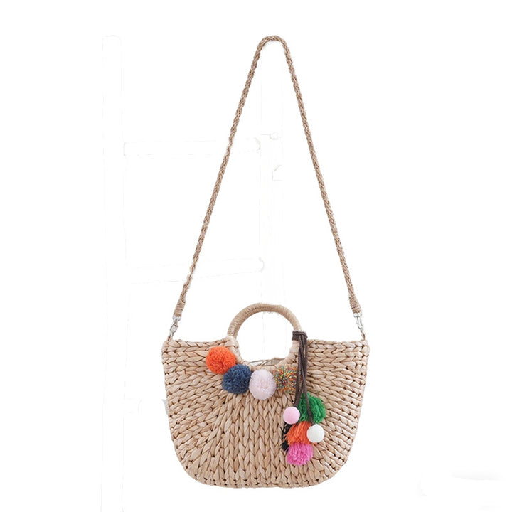 Basket bag with colorful pompons Stornfield