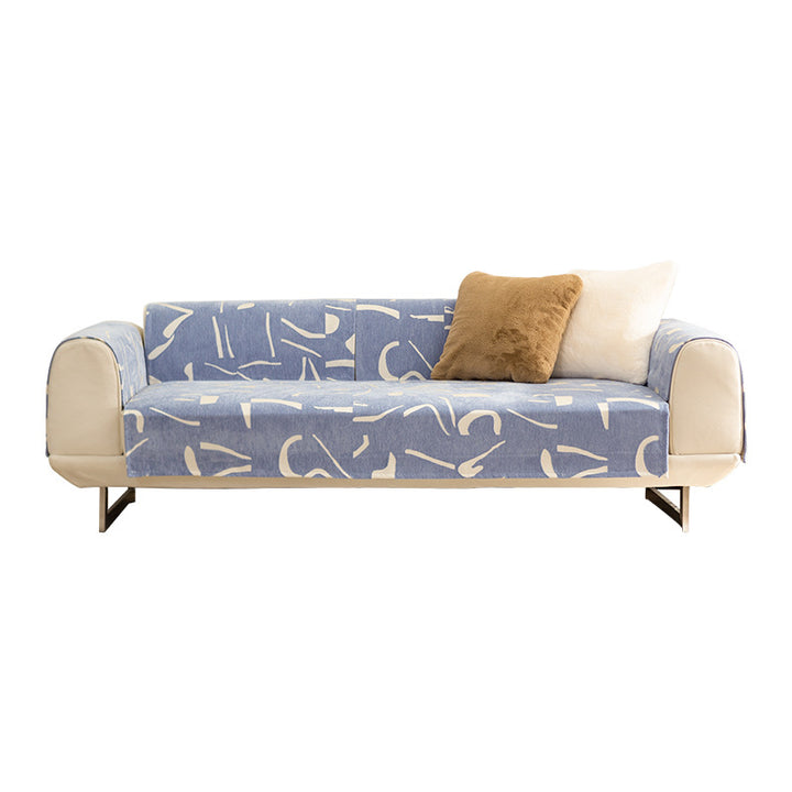 Removable sofa cover with abstract graphic print and elastic fitting edge