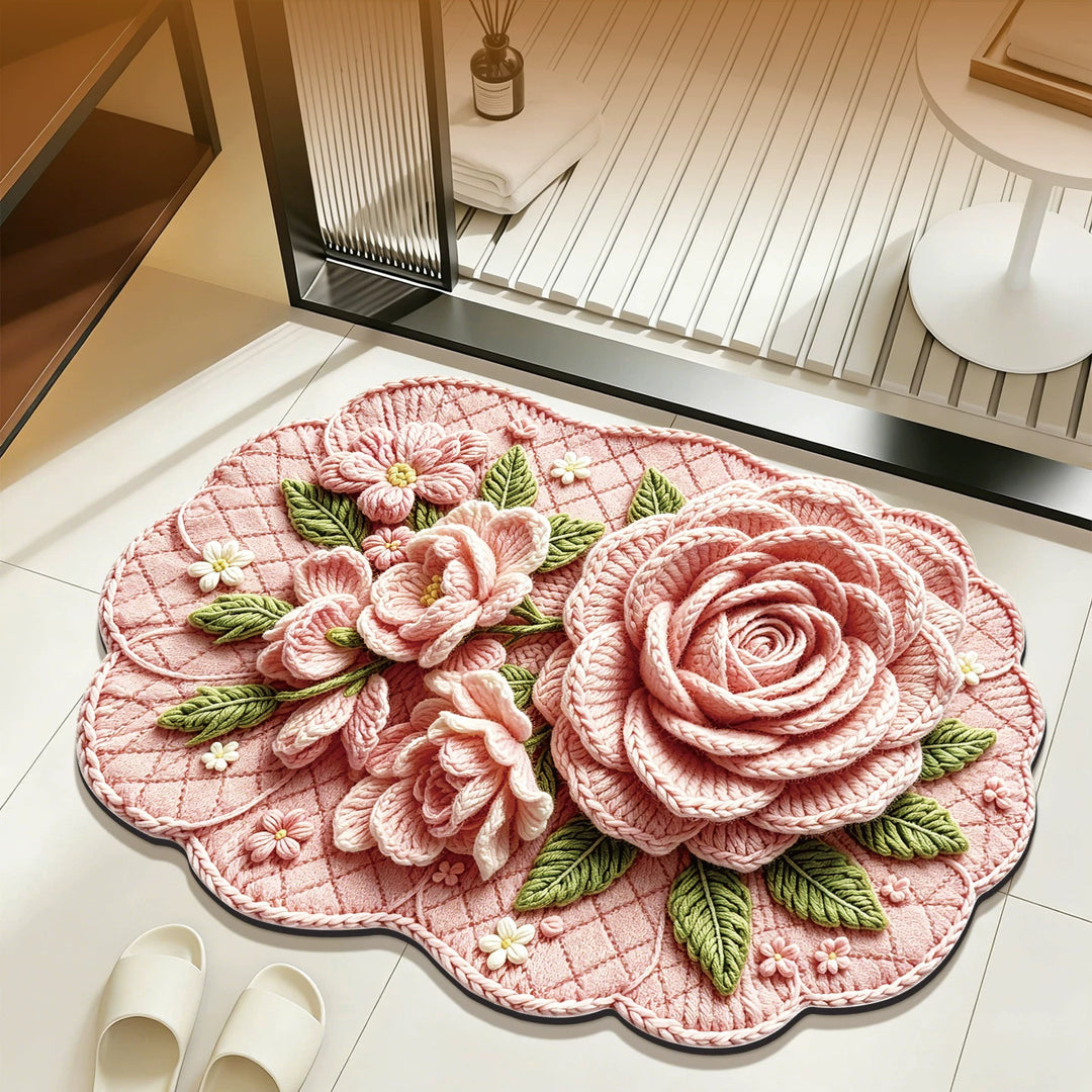 Floral-Inspired Embroidered Bath Mat