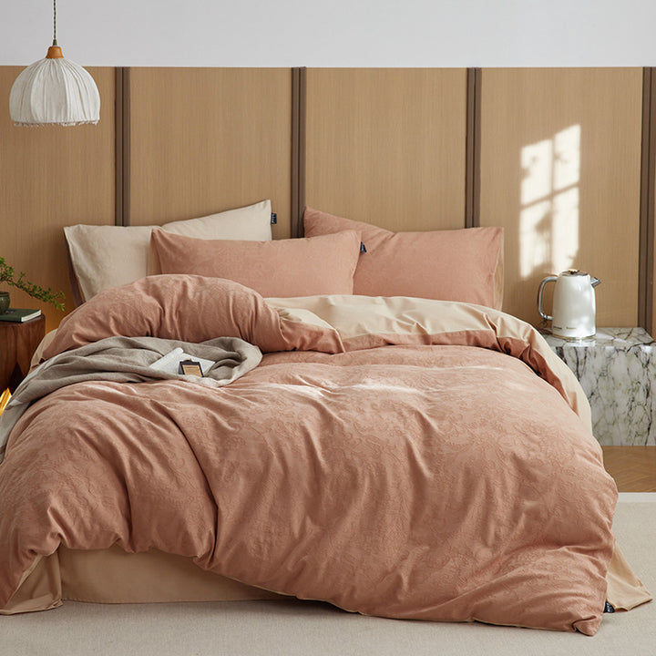 Premium Cotton Satin Duvet Cover Set with Subtle Jacquard Relief and Reversible Function