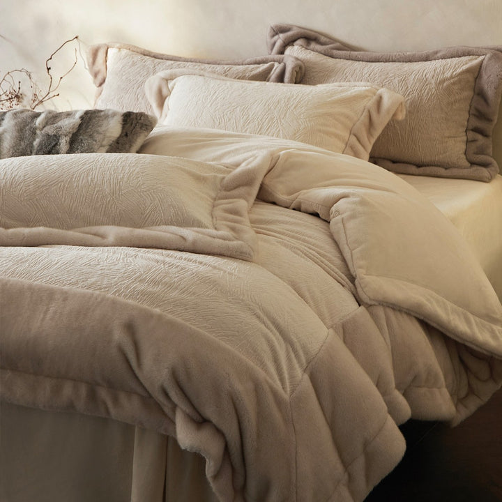Ultra-Soft Velvet-Feel Reversible Duvet Cover & Sham Set with Faux-Fur Piped Edge
