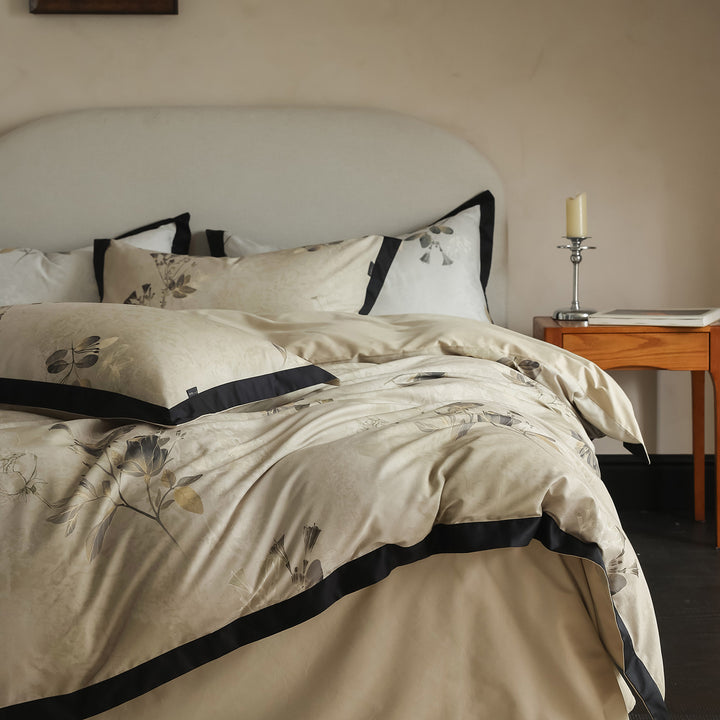 Botanical Satin-Feel Duvet Cover Set with Piped Edge and Envelope Shams