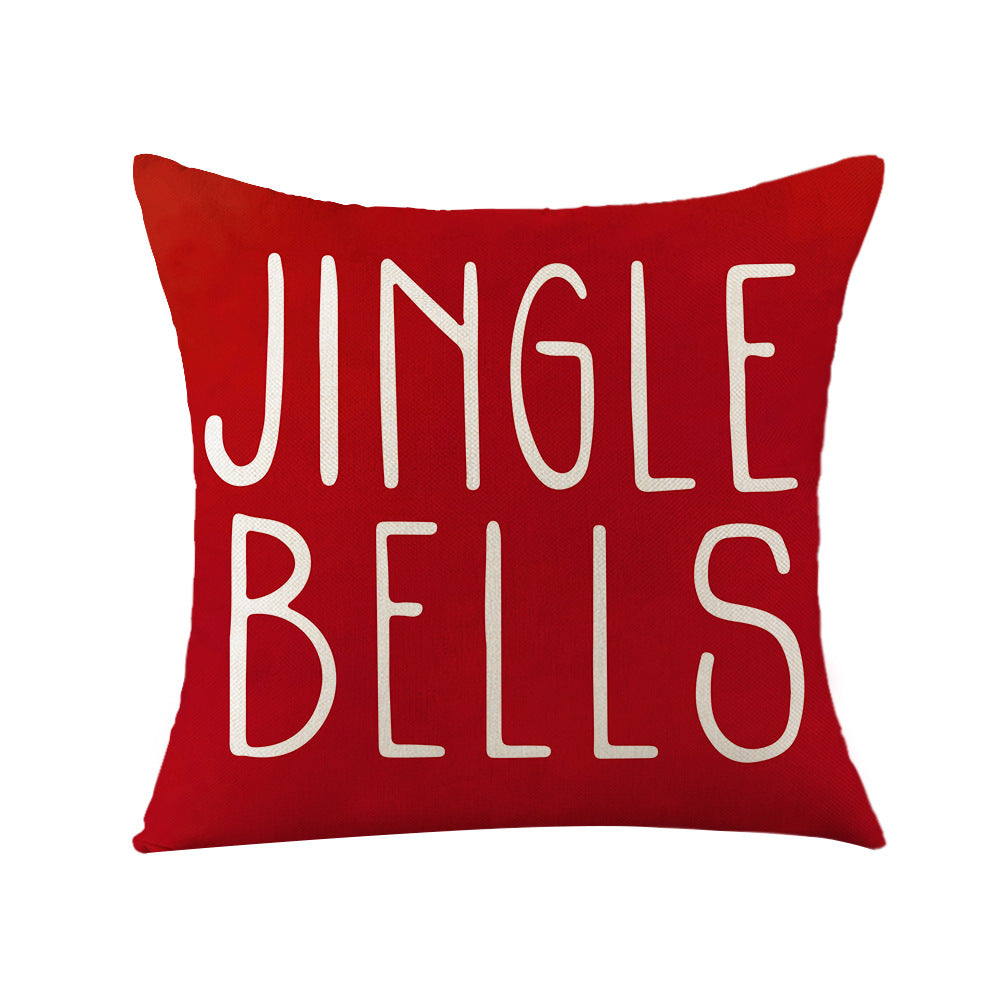 Holiday Linen Throw Pillow Cover with Merry Bright Script and Ribbon Bow Accent