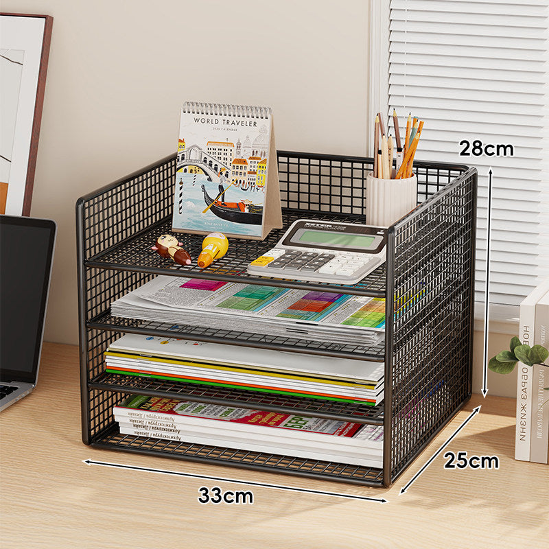 Ventilated Mesh Three-Tier Desktop Document and Magazine Organizer Rack