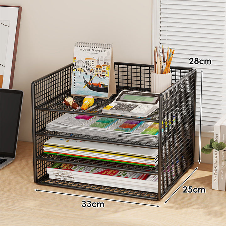 Ventilated Mesh Three-Tier Desktop Document and Magazine Organizer Rack