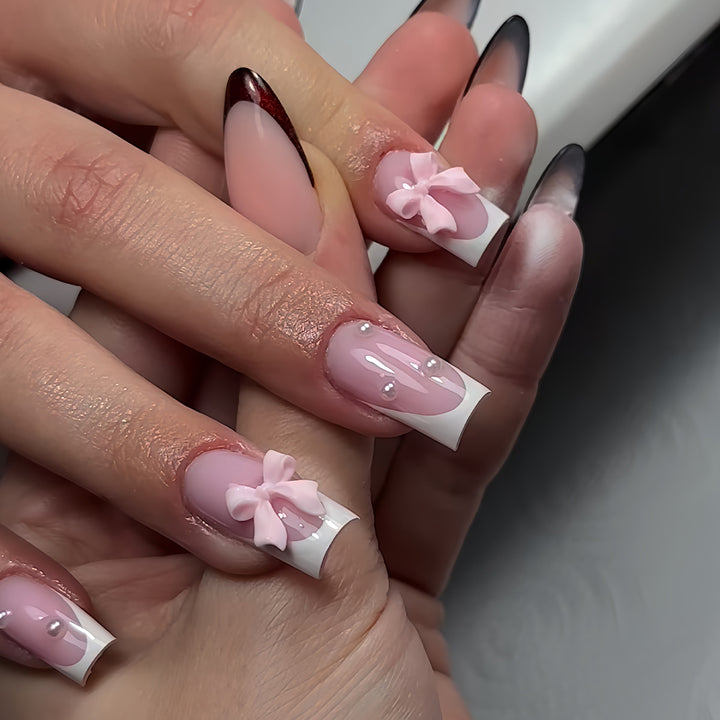 Decorative Press-On Nail Art with Bow Details Stornfield