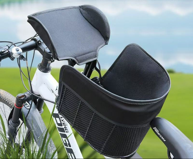 padded frame mounted pet carrier basket with mesh sides and quick release mount Stornfield