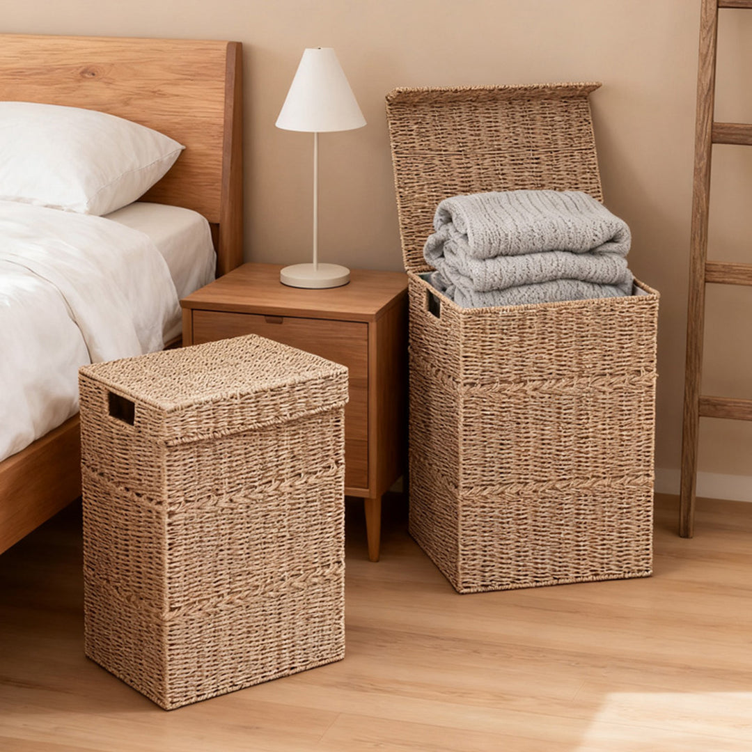 High-quality laundry basket with lid and natural weave Stornfield
