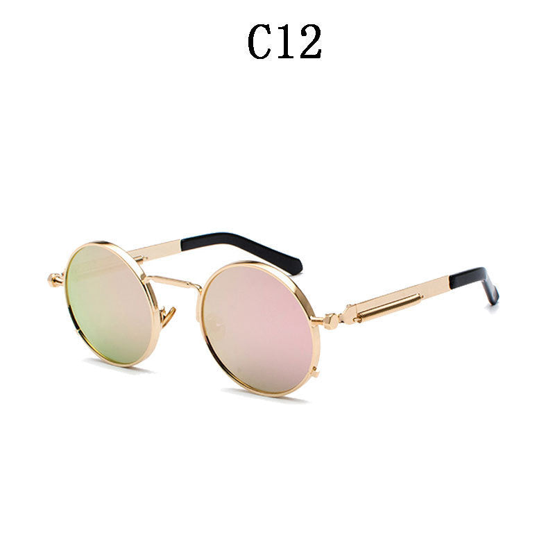 Ladies Round Metal Sunglasses with Mirrored Lenses Stornfield