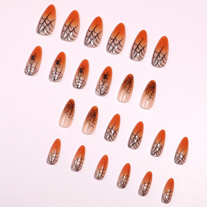 Halloween Themed Stiletto Press-On Nails with Spider Web Design Stornfield