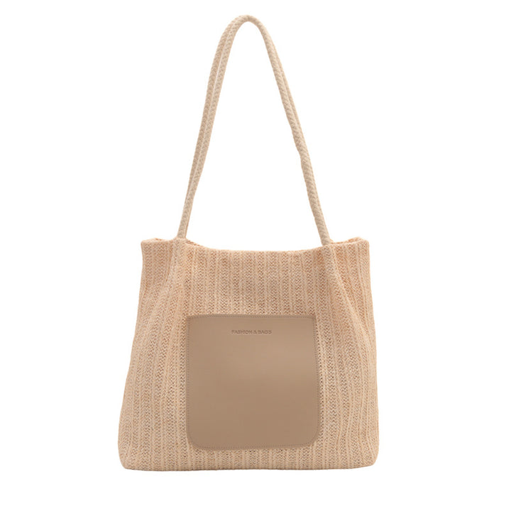 Textured Knit Tote Bag with Leather Accent
