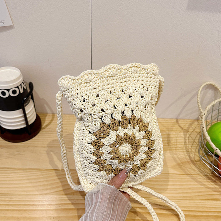 Boho Crochet Drawstring Bag