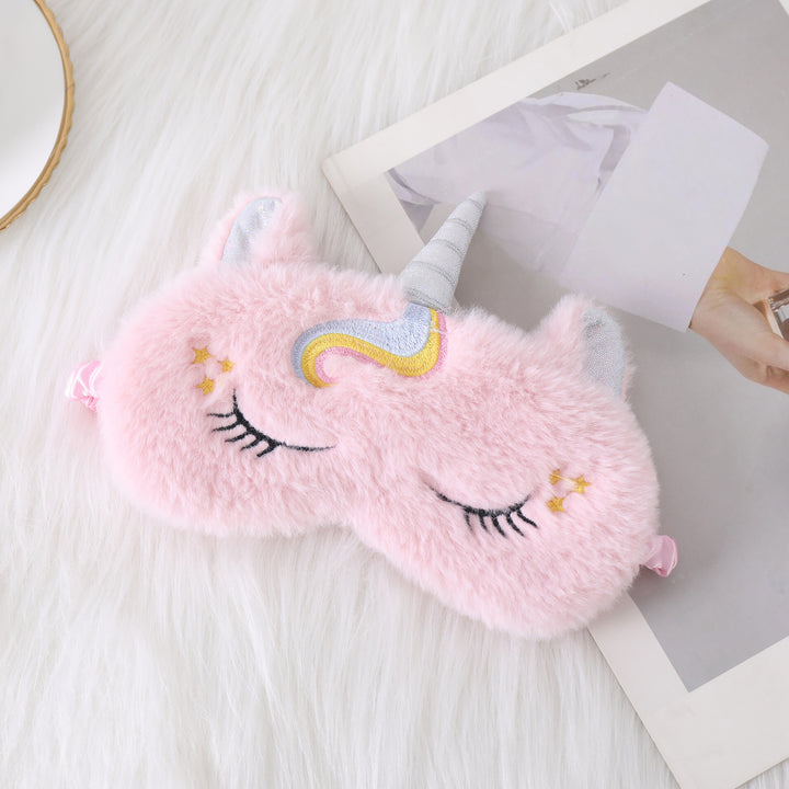 Ladies nan cozy unicorn sleep mask with embroidered eyelashes, soft plush and elastic ruffled ribbon Stornfield
