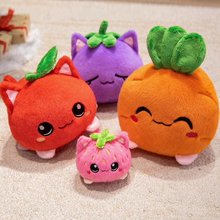Kawaii Round Cat-Fruit Plush Pillow with Leaf Top and Squishy Bean-Fill Cuddle Companion Stornfield