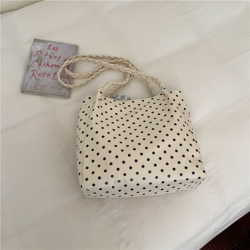 Playful Bow-Accent Polka Dot Tote Bag