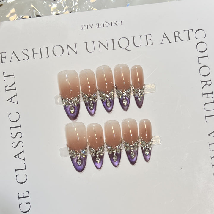 Elegant Stiletto Press-On Nail Set with Gemstone Embellishments Stornfield
