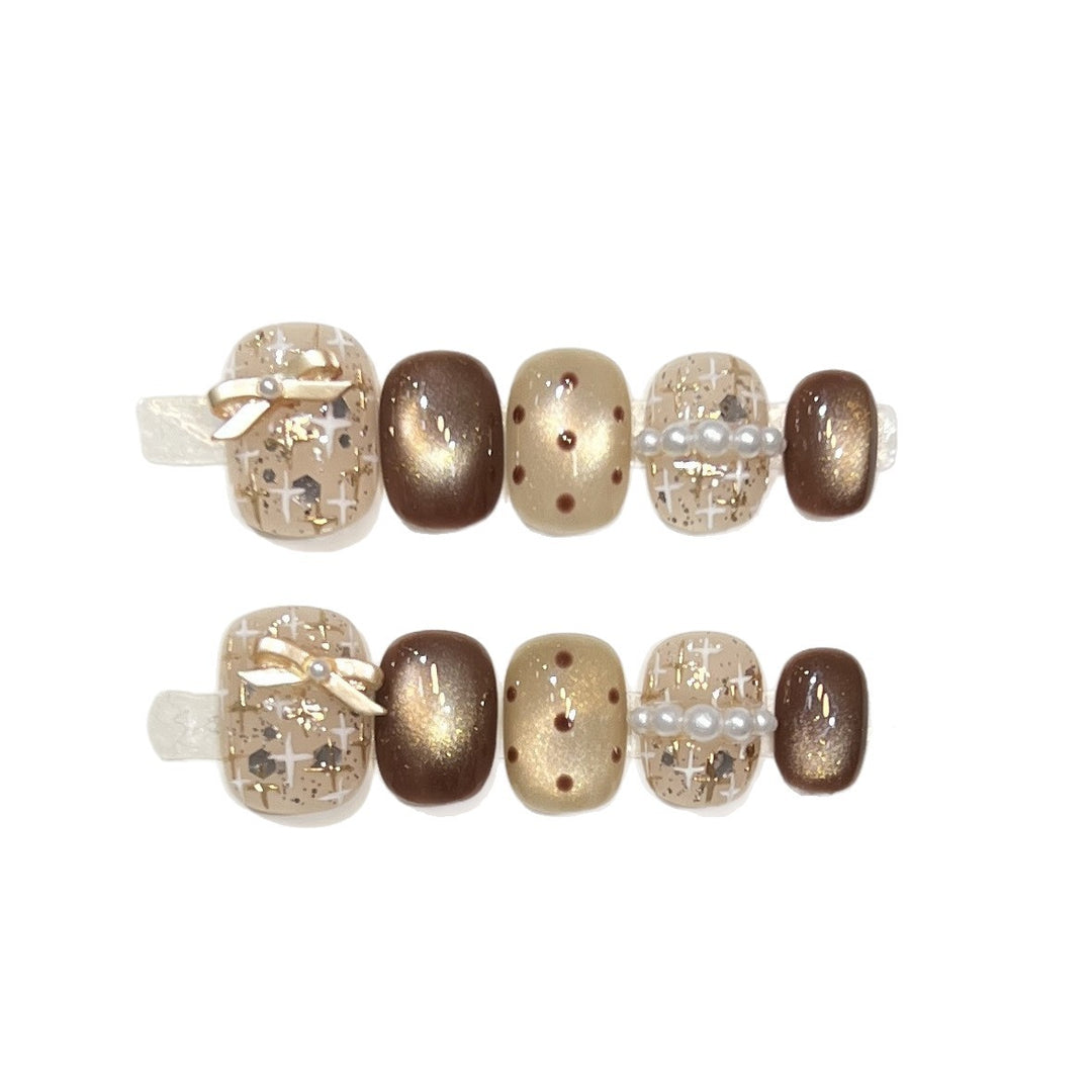 Decorative Press-On Nail Set with Pearl and Bow Accents Stornfield
