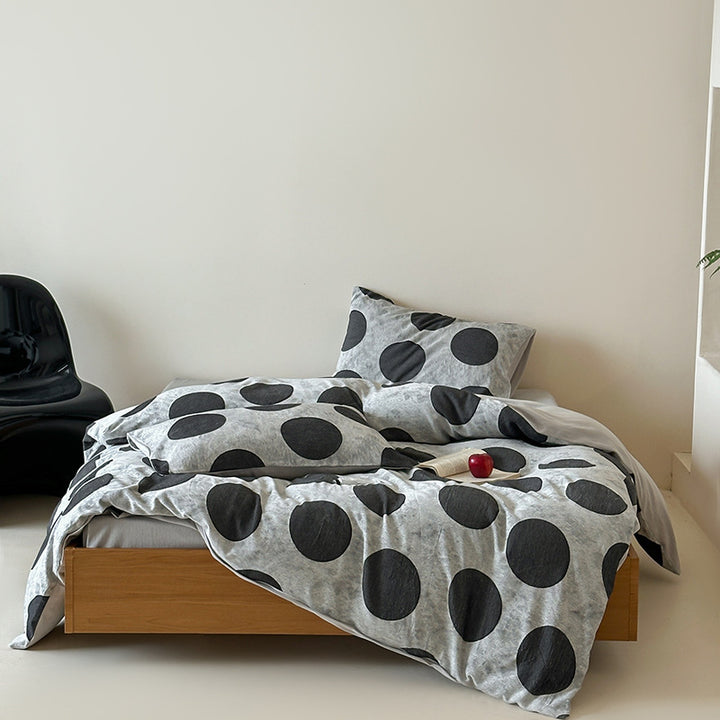 Bedding set made of cotton-linen with oversized polka dot pattern