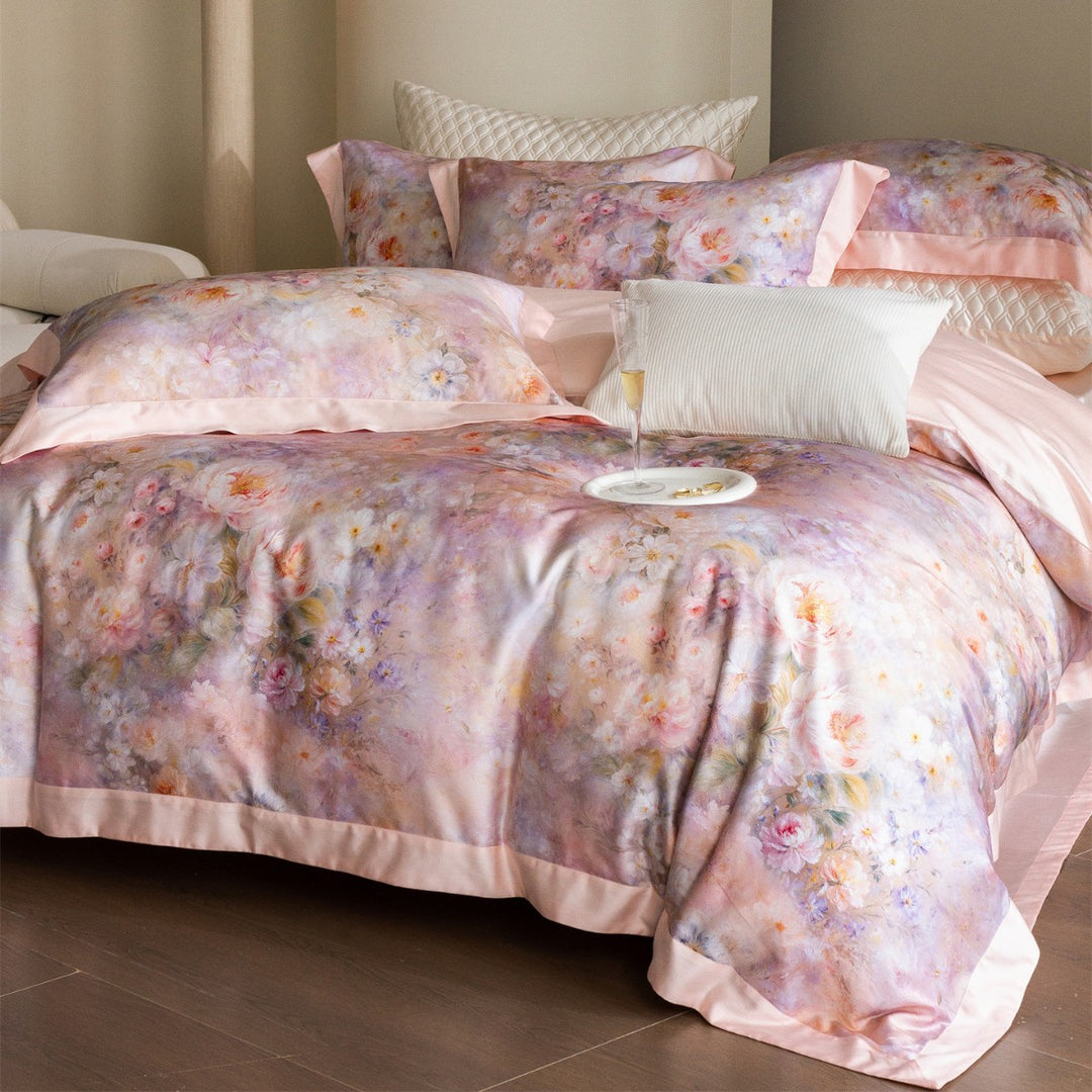 Floral Watercolor Cotton-Sateen Duvet Cover Set with Piped Edge & Pillow Shams