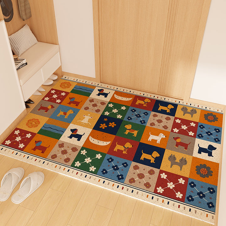 Playful Striped Dog Print Welcome Mat Stornfield