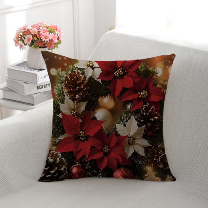 Festive Floral Holiday Throw Pillow