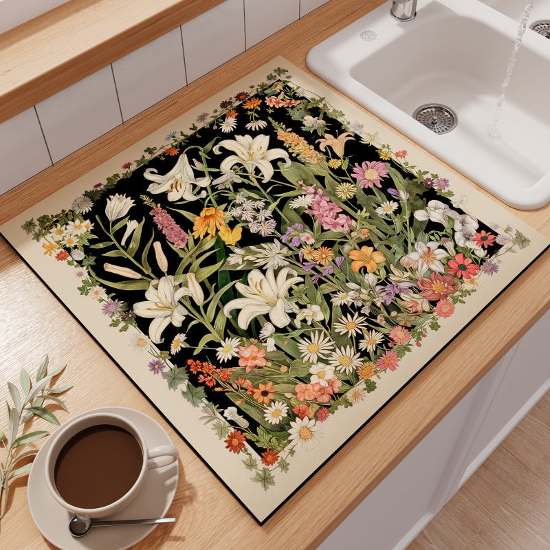 Floral-Themed Kitchen Counter Mat Stornfield