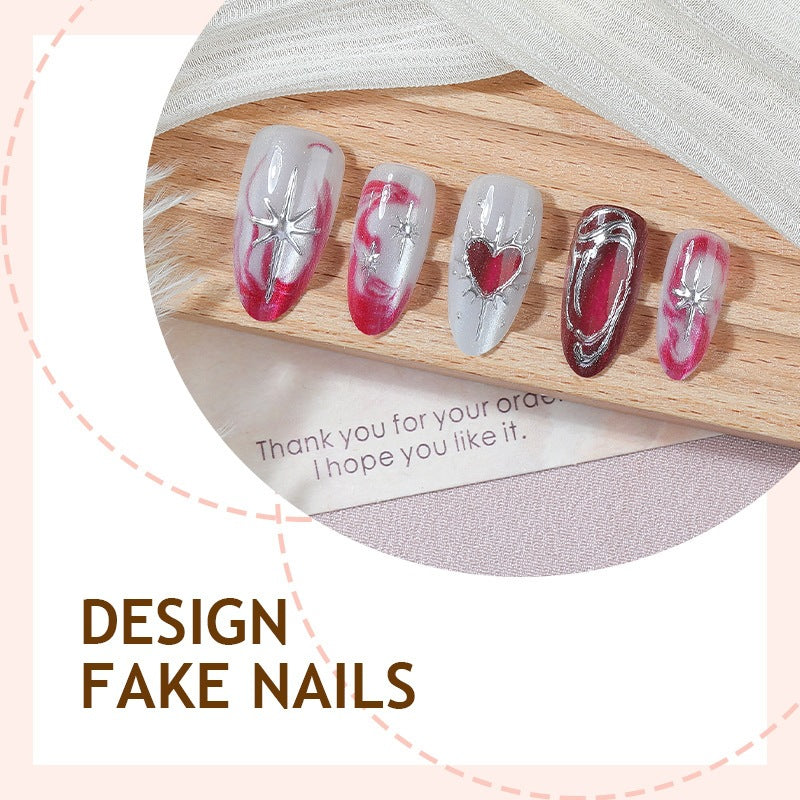 Artificial nail set with elegant heart and glitter motifs Stornfield