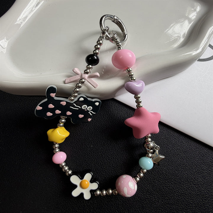 Playful Cat-Themed Beaded Keychain Stornfield