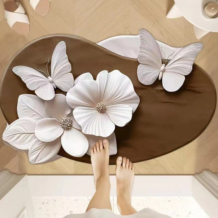Elegant Butterfly Floral Bath Mat