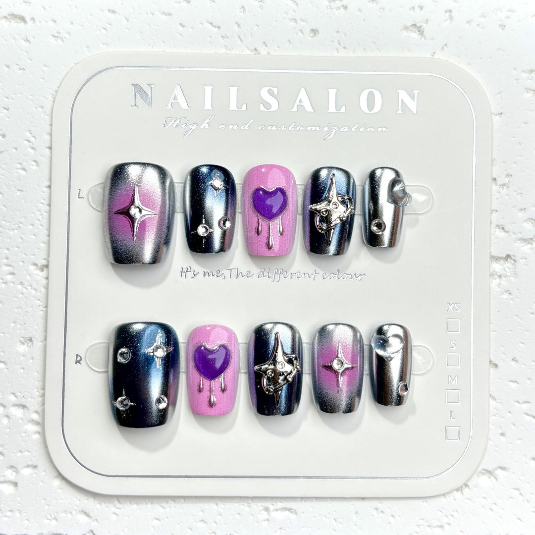 Decorative Press-On Nail Art Set with Heart and Star Designs