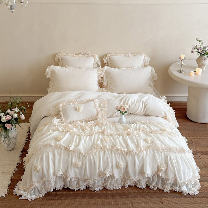 Ruffled Romantic Floral Duvet Cover Bedding Set