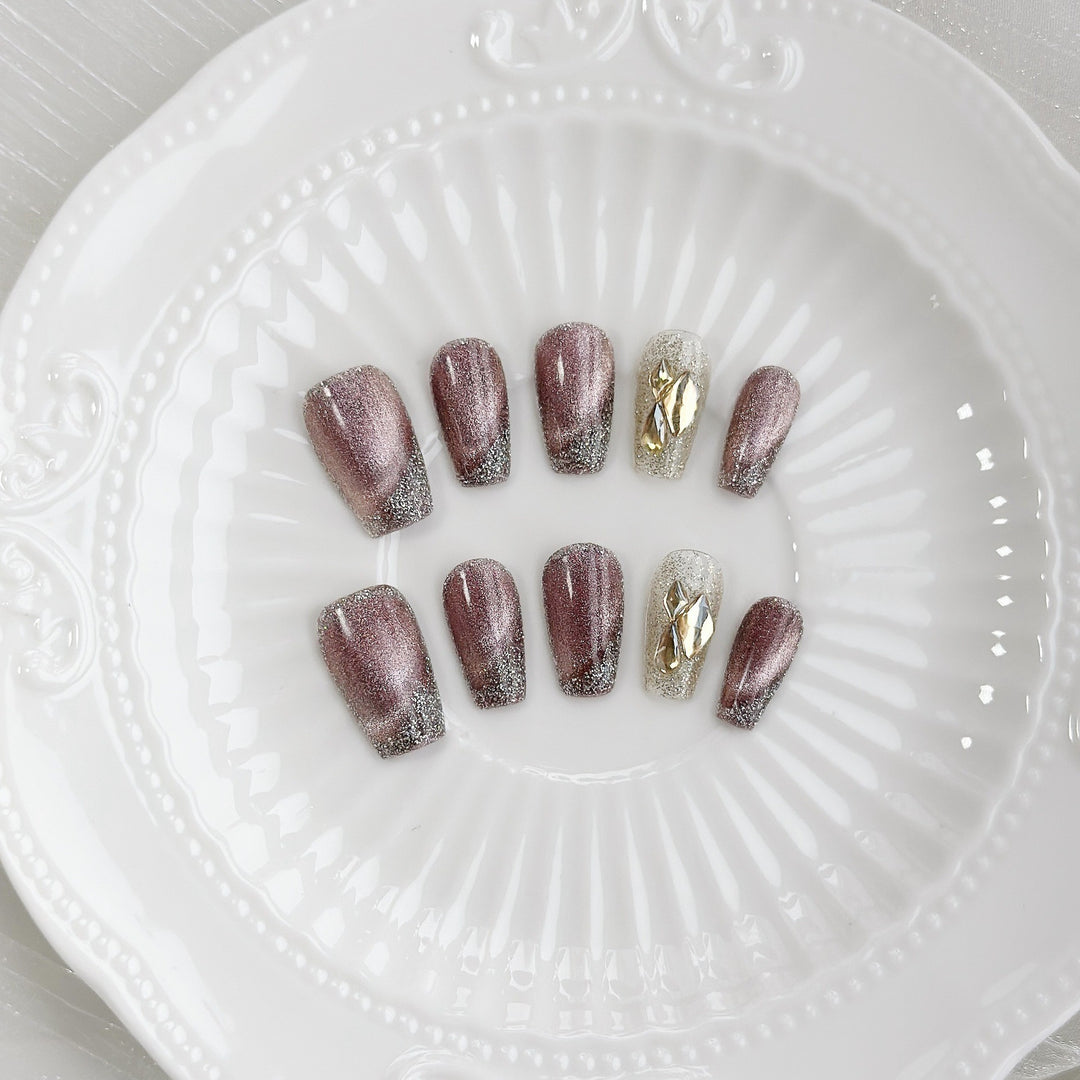 Sparkling Press-On Nail Set with Gem Accents