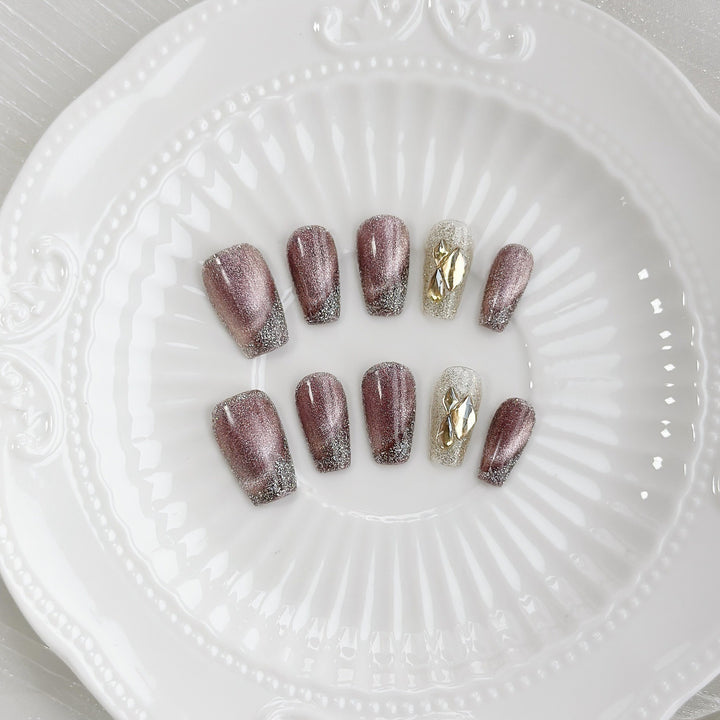 Sparkling Press-On Nail Set with Gem Accents