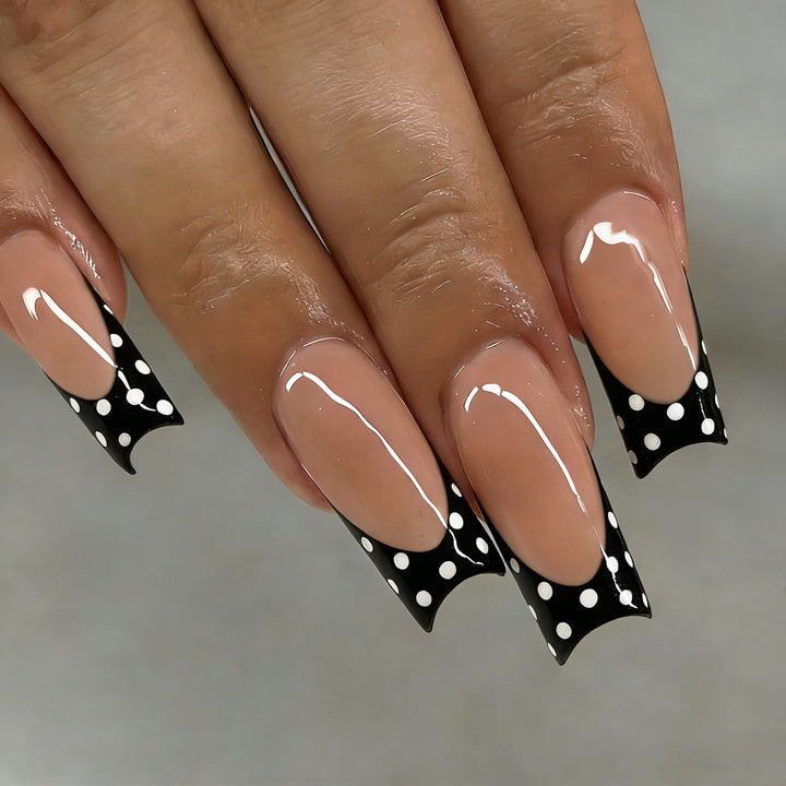 Elegant Polka Dot French Tip Press-On Nails Stornfield