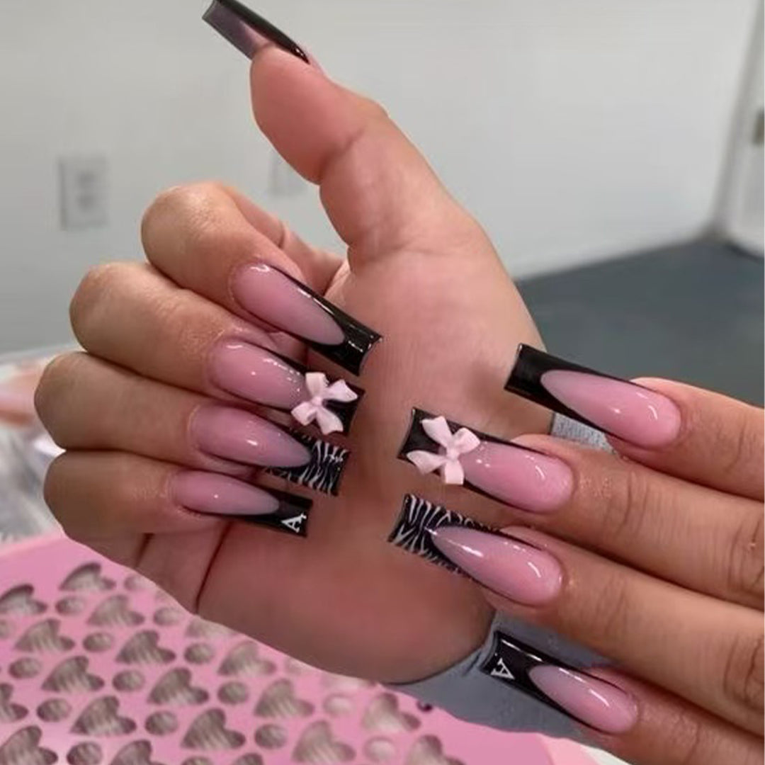 Stylish Artistic Press-On Nails with 3D Bow Design Stornfield