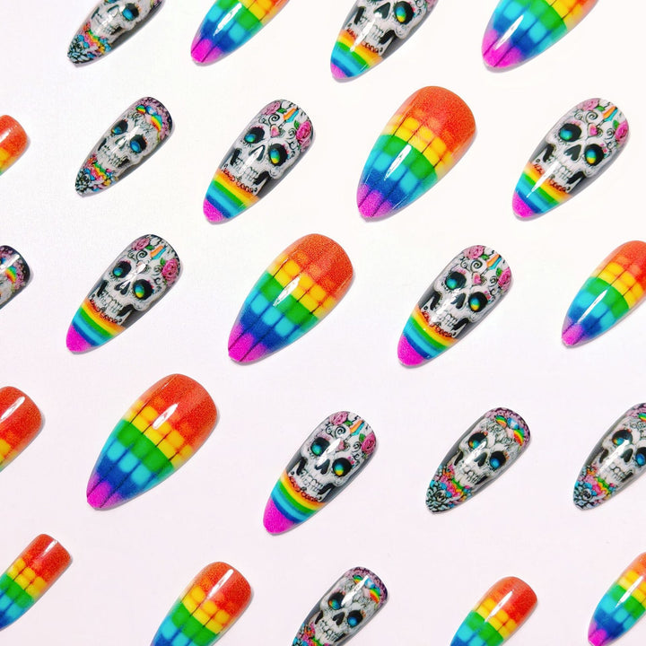 Creative artificial nails with skull design and rainbow colors Stornfield