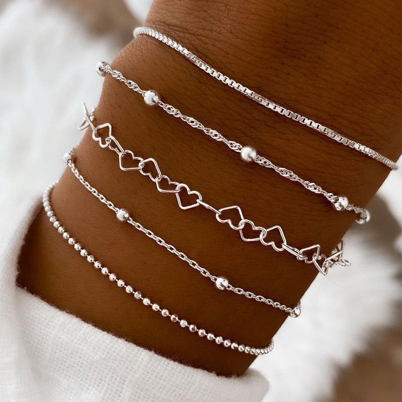 Silver Heart Charm Bracelet Set Stornfield