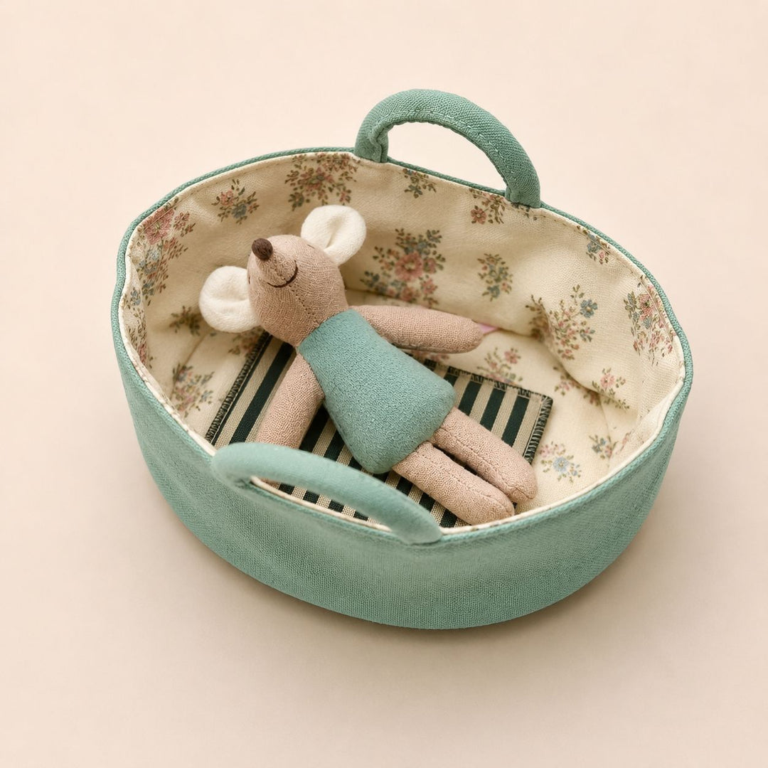 Fabric Nursery Storage Basket with Padded Handles and Floral Lined Interior