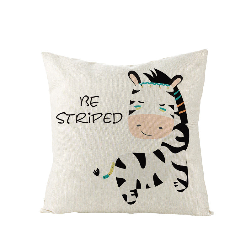 Decorative Throw Pillow Cover with Printed Giraffe Boho Nursery Design