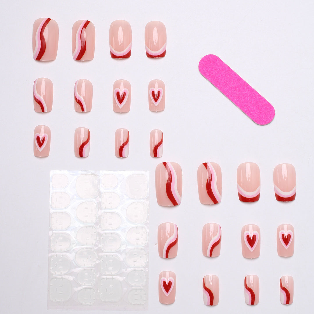 Stylish Heart-Embellished Press-On Nails Stornfield