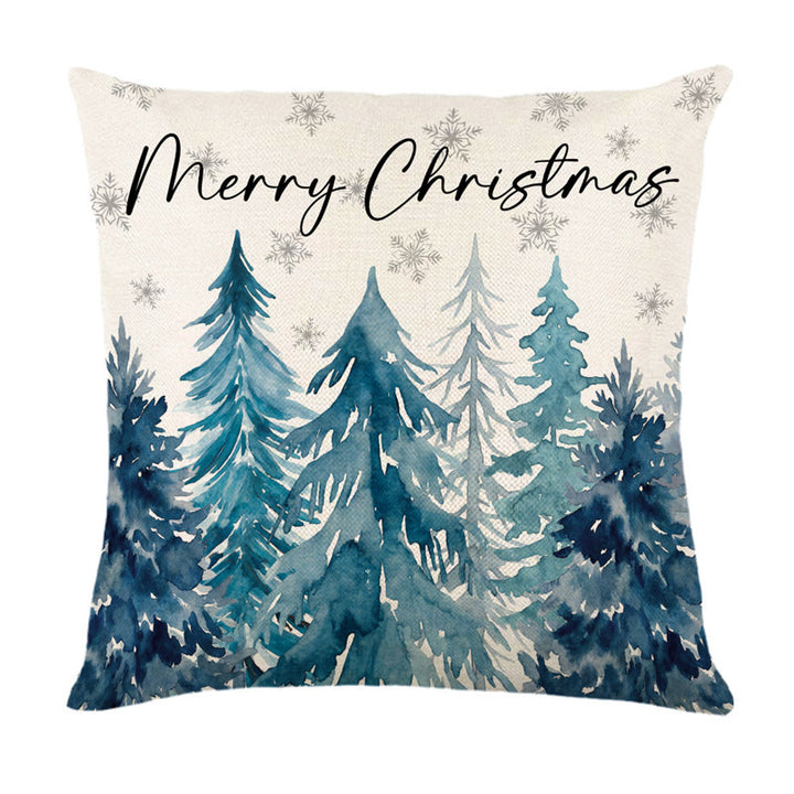 Holiday Cotton-Linen Square Throw Pillow Cover with Watercolor Ornament Illustration and Merry & Bright Script