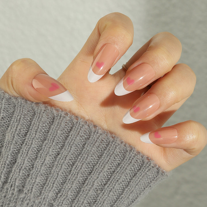 Elegant Heart-Accent French Tip Press-On Nails Stornfield