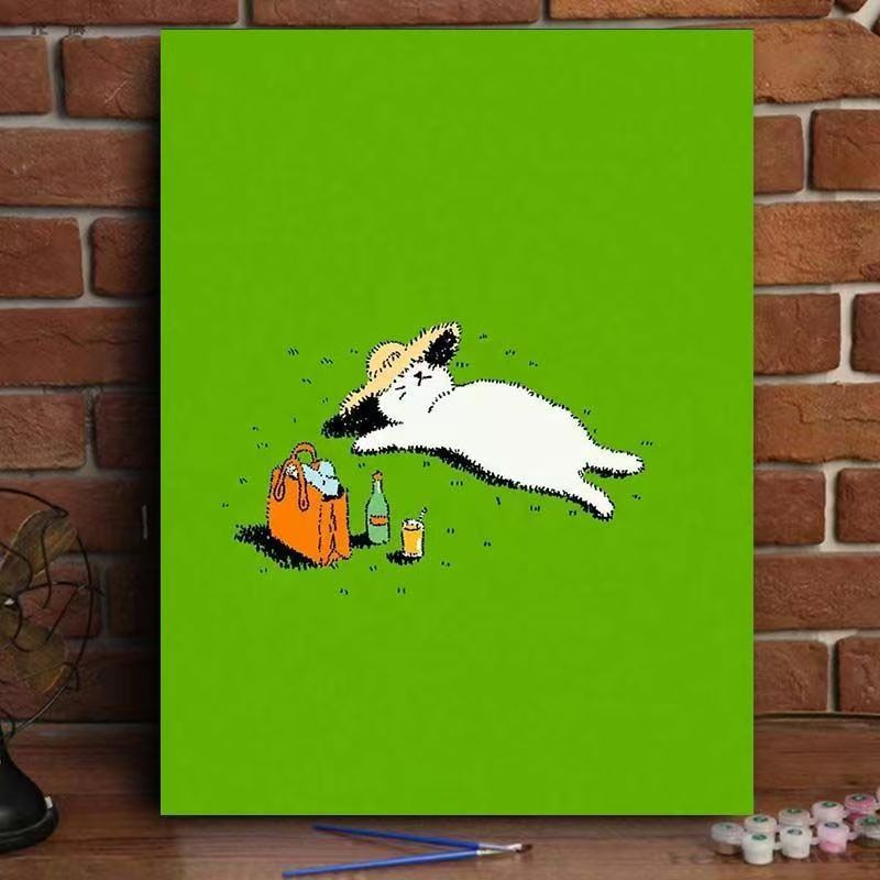 Whimsical Cat Watering Plants Canvas Art Stornfield