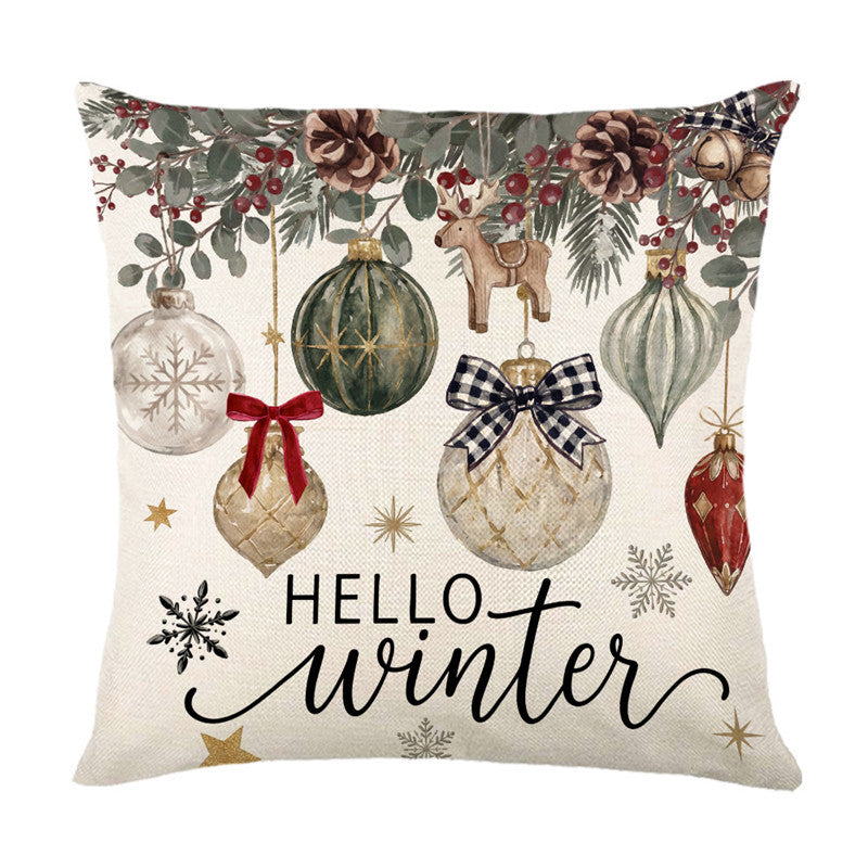 Christmas Decorative Throw Pillow Cover Linen-Cotton Blend Festive Tree Print