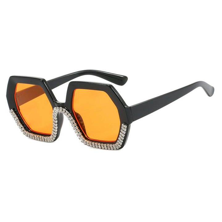 Women's extravagant sunglasses with hexagonal frame and rhinestone accents Stornfield