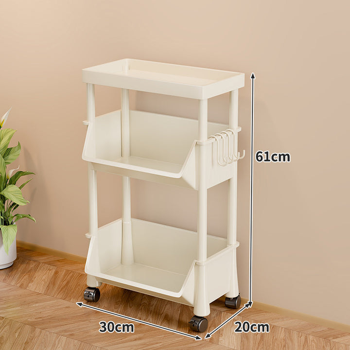 Compact Two-Tier Rolling Storage Cart with Side Hooks