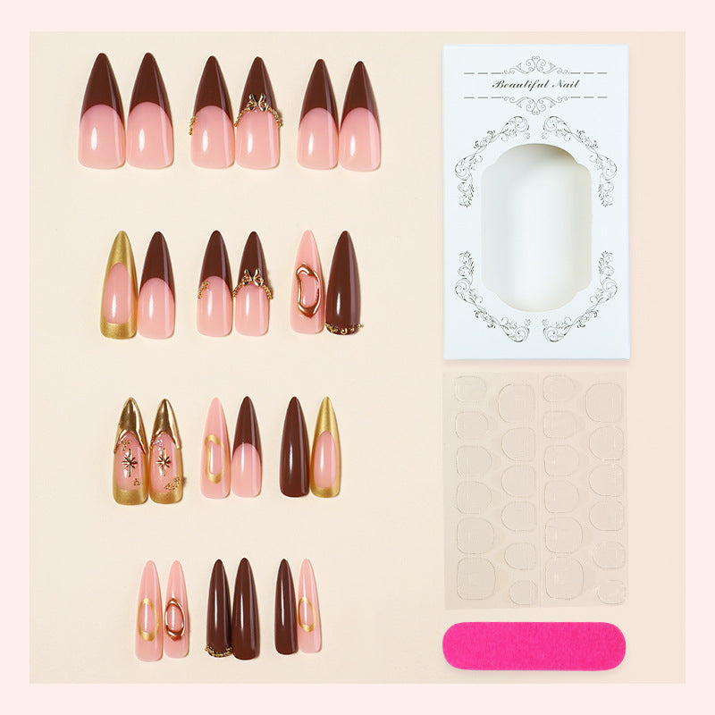 Elegant Decorative Press-On Nail Set with Gold Accents Stornfield