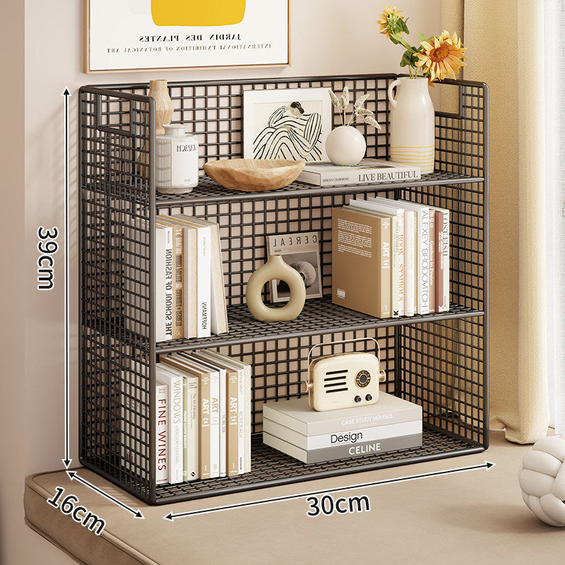 Tiered Metal Grid Countertop Display Shelf Organizer with Open Mesh Panels